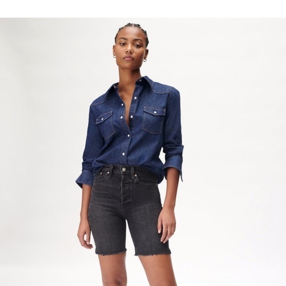 Aritzia Denim Forum Yoko Bermuda Jorts Jean Shorts Denim Long Black Cutoffs 25 - Picture 1 of 9